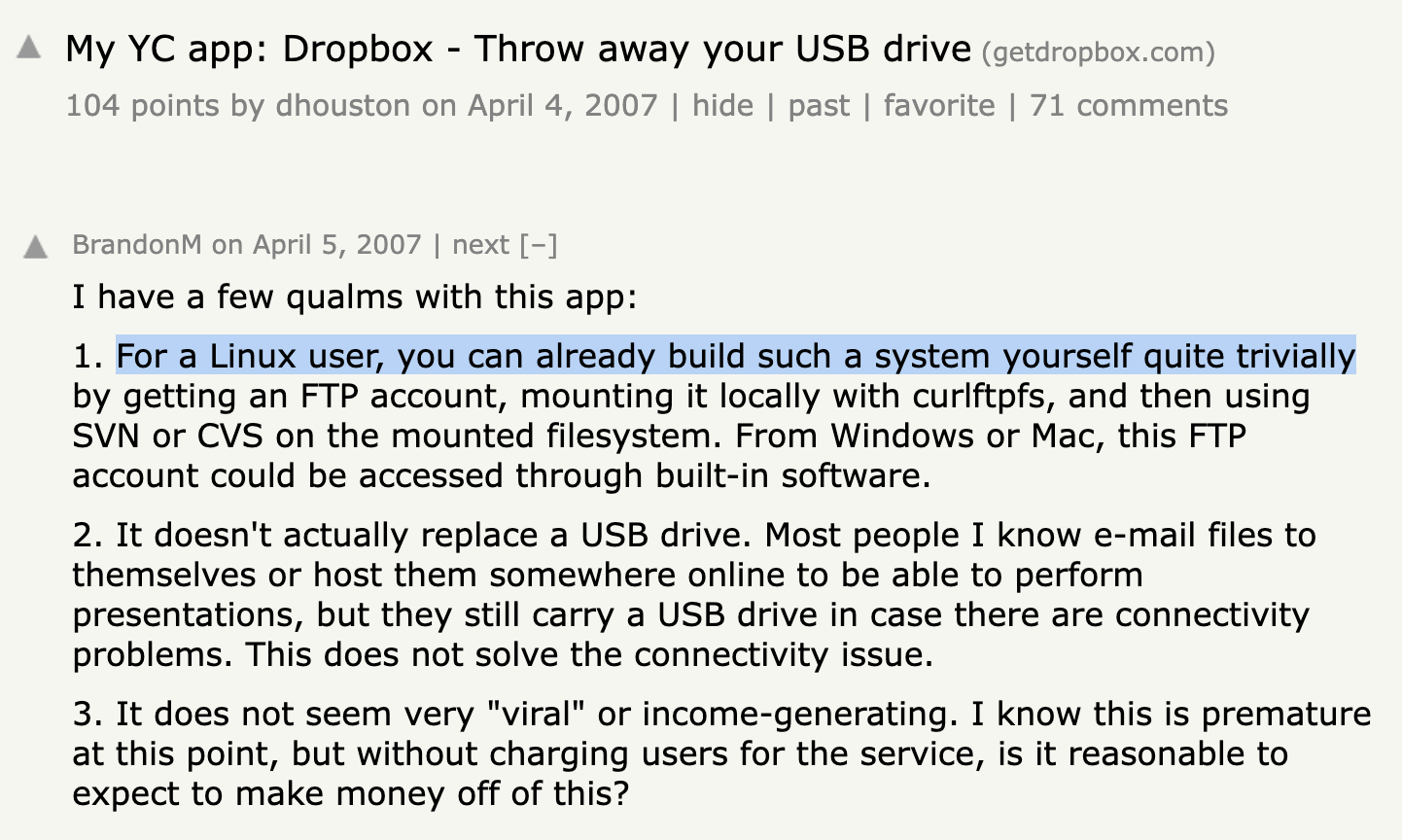 "For a Linux user, you can already build [Dropbox] yourself quite trivially"